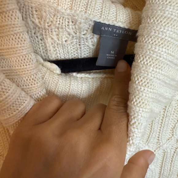 Ann Taylor Cream Cable Knit Wool Blend Turtleneck Sweater - Picture 3 of 5